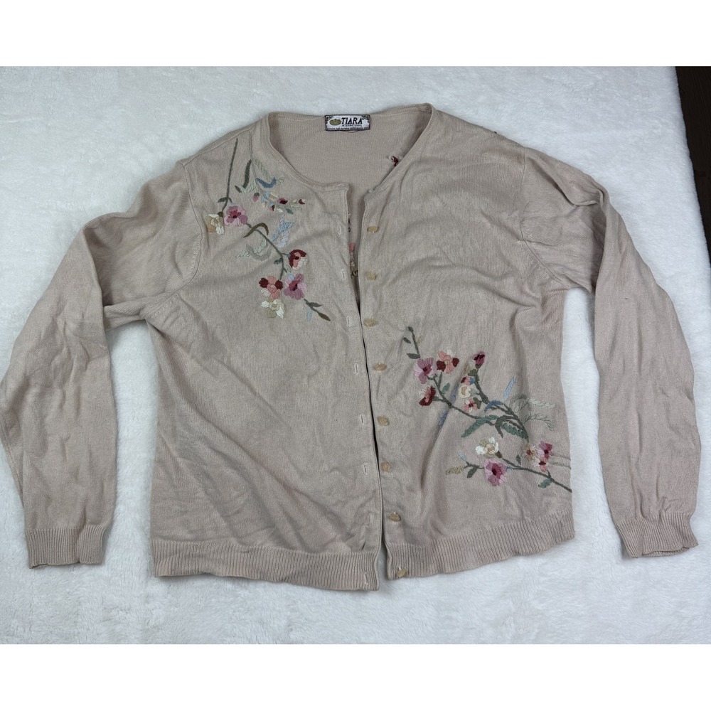 Tiara International Floral Butterfly Embroidered Cardigan Estimated Medium